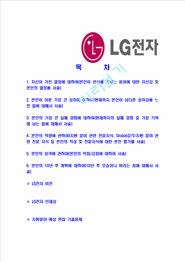 [LG전자-한국마케팅본부인턴합격자기소개서] LG전자자기소개서,이력서입사지원서   (2 )